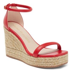 STUART WEITMAN Nudist Platform Espadrille In Lipstick Red 10.5.